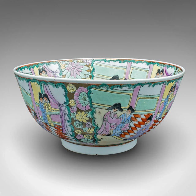 This is an antique decorative bowl. A Chinese, ceramic serving dish, dating to the late Victorian period, circa 1900....