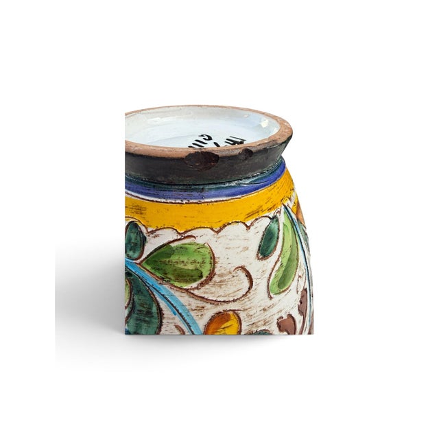 Mid 20th Century Vintage Italian Hand-Painted Floral Ceramic Vase For Sale - Image 5 of 5