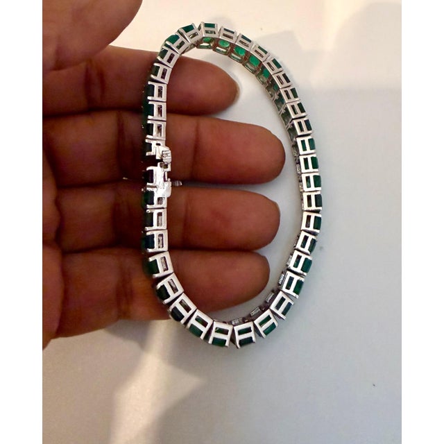 40 Ct Natural Emerald Cut Emerald Cocktail Tennis Bracelet 14 Kt White Gold 7.5" For Sale - Image 9 of 18