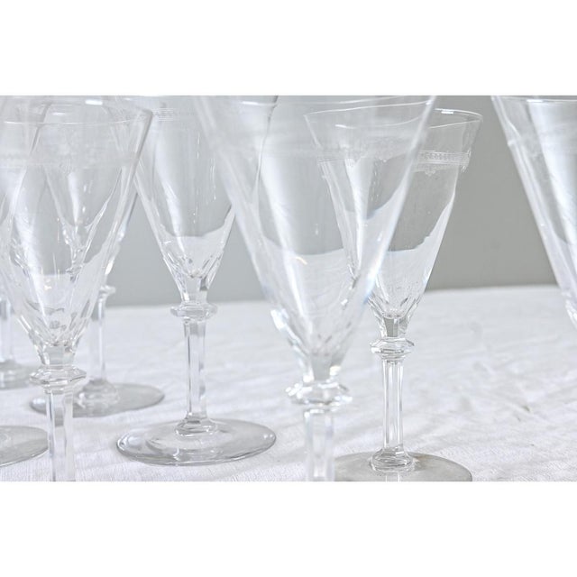 Transparent Vintage Belgian Etched Crystal Martini & Cocktail Glasses - Set of 38 For Sale - Image 8 of 11