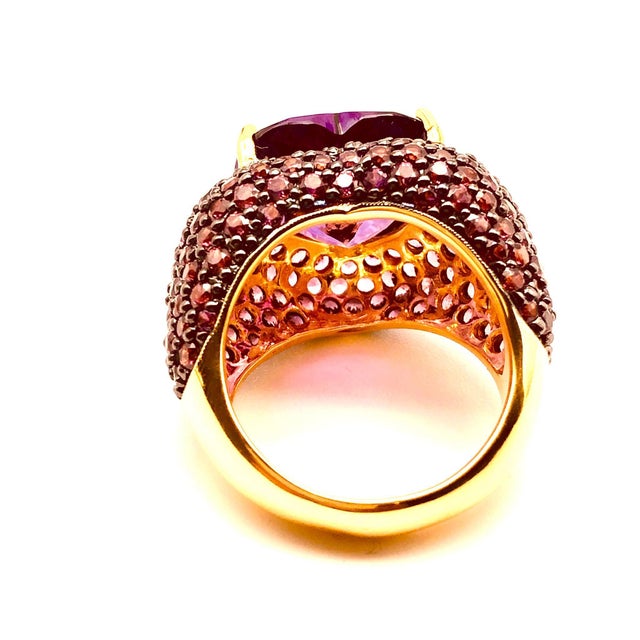 Bochic "Orient" Vintage Natural Pink Sapphire & Heart Shape Amethyst Ring Set 18K Gold & Silver Natural Oval Shape...
