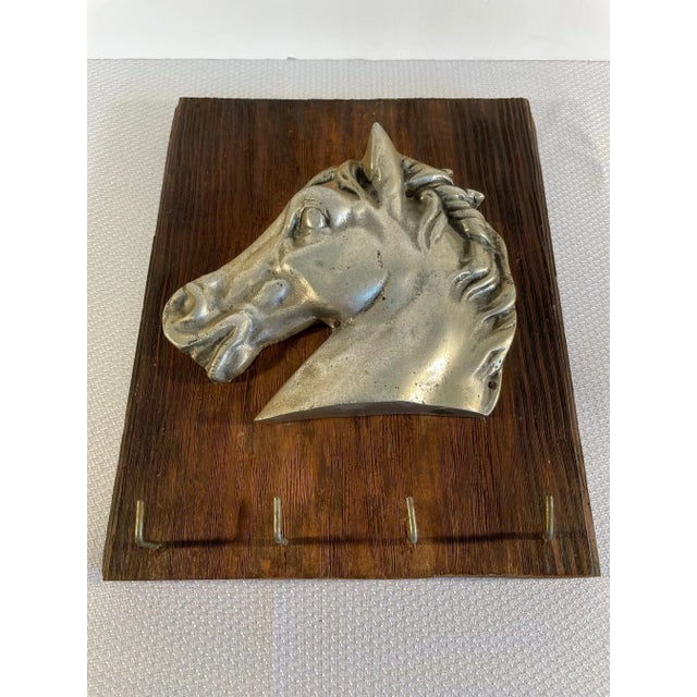 Wood Mid 20th Century Pewter Horse Head Sculpture Key Holder For Sale - Image 7 of 13