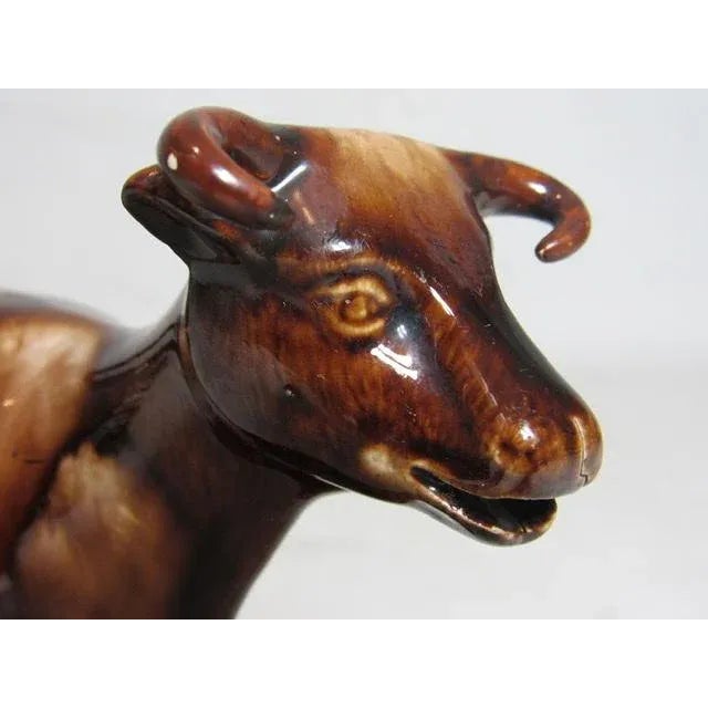 Brown Glazed English Staffordshire Cow Creamer For Sale - Image 12 of 13