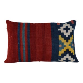 Striped Kilim Cushion, Colorful Anatolian Wool Lumbar Pillow Cover, Decorative Turkish Sofa Cushion, Unique Home Decor Gift 14'' X 24'' For Sale