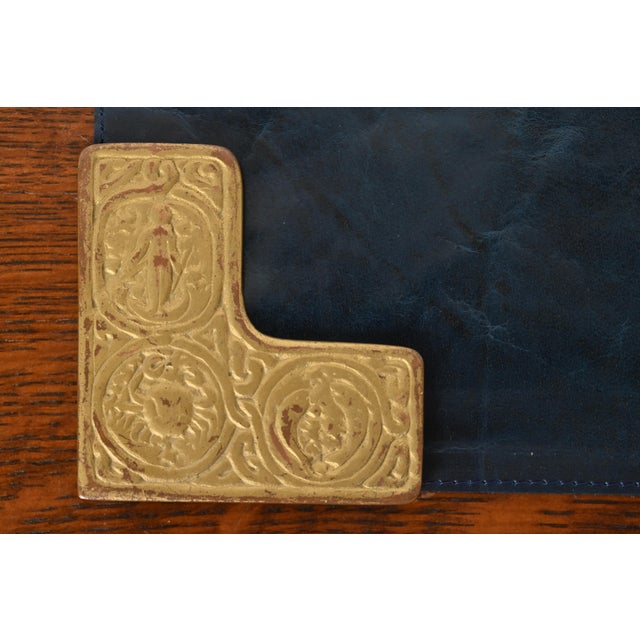 Metal Tiffany Studios New York Zodiac Bronze Doré Blotter Corners With Leather Desk Blotter For Sale - Image 7 of 12