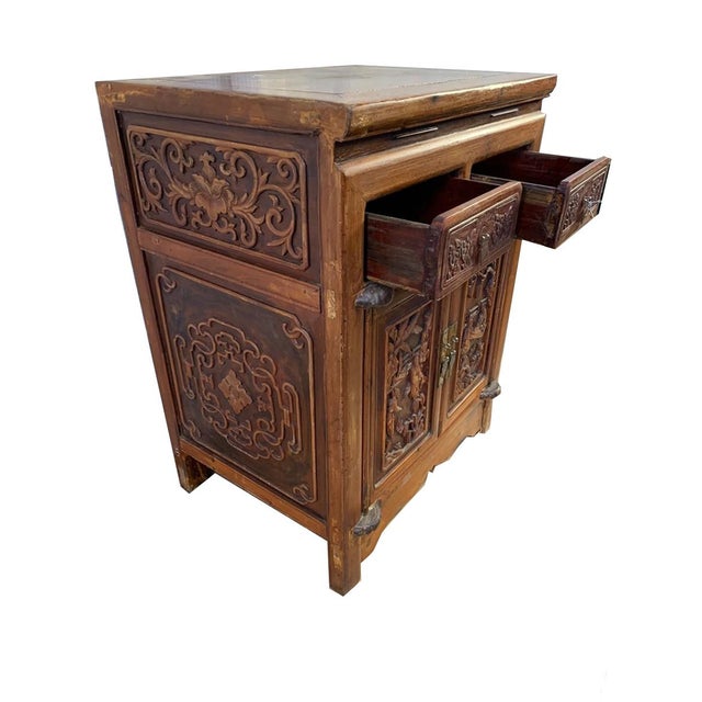 Antique Chinese Asian Ornately Carved Storage Cabinet Chinoiserie Side Table 1 For Sale In Los Angeles - Image 6 of 7