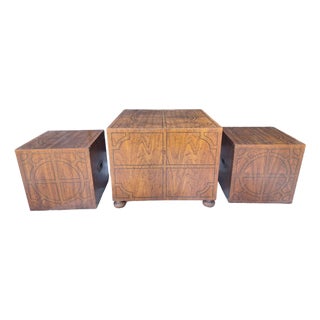 One Drawer Side Table Oxford Square by Drexel With 2 Matching Cube Tables For Sale
