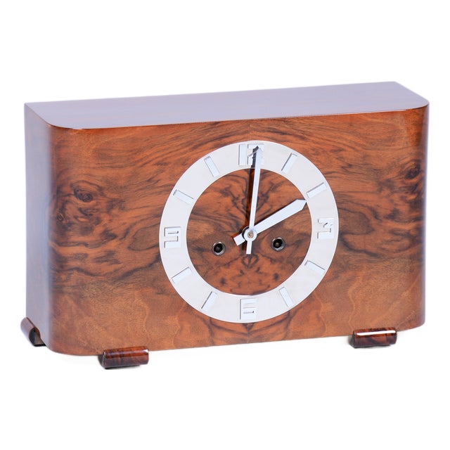 Art Deco Table Clock in Walnut, Czech, 1920s For Sale
