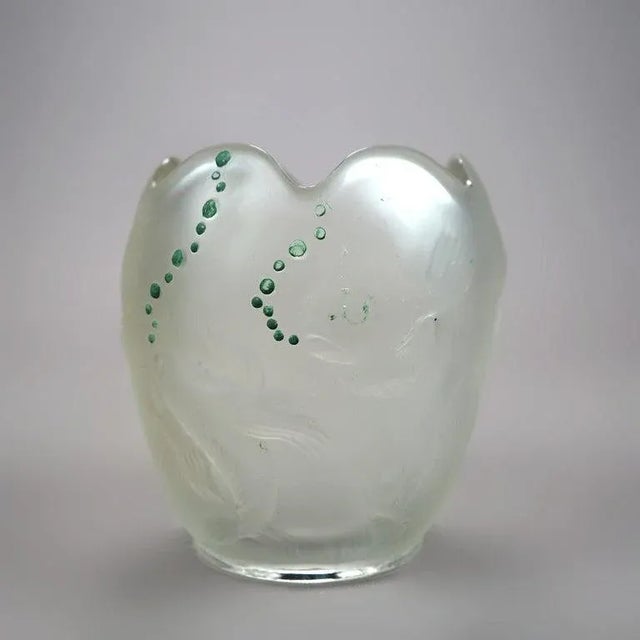Mid-Century Modern Lalique School Embossed & Enameled Fish Vase 20th Century For Sale - Image 3 of 12