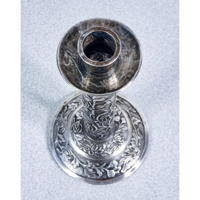 Silver Antique Chinese Embossed Silver Candlestick, 1800s For Sale - Image 8 of 18
