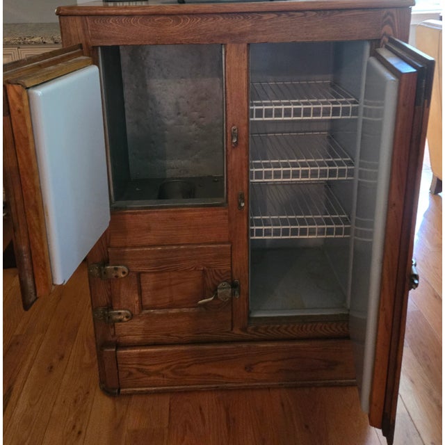 1930s Vintage Oak Ice Chest For Sale - Image 4 of 4