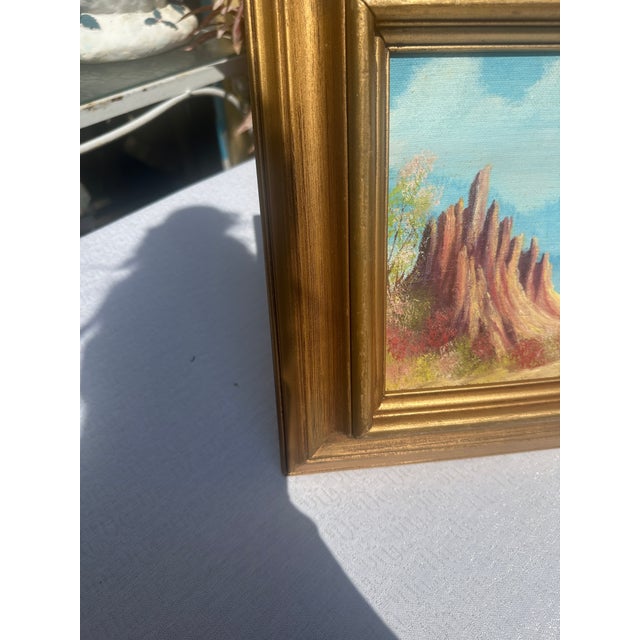 Up for consideration is a beautiful vintage small gold framed tree stump painting on canvas, signed by the artist. This...