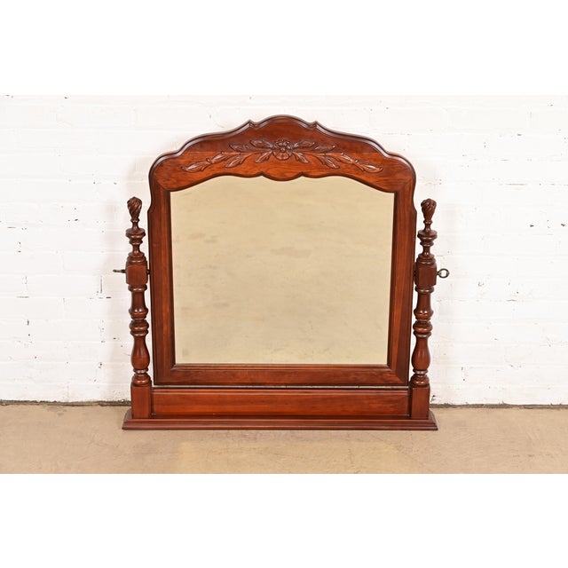 Thomasville French Provincial Carved Cherry Wood Dresser Top Vanity Swing Mirror For Sale - Image 14 of 14