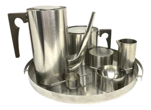 C. 1974 Arne Jacobsen Danish Stainless Steel Coffee Set- 7 Pieces