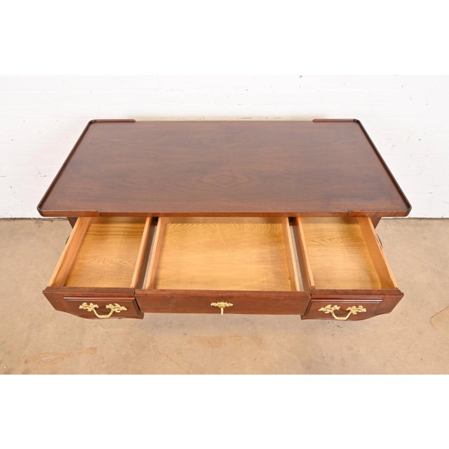 Wood Baker Furniture French Provincial Louis XV Carved Cherry Wood Writing Desk, Newly Refinished For Sale - Image 7 of 12