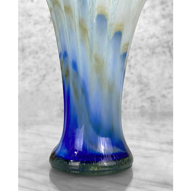 Glass Vintage Italian Murano Blue Blown Art Glass Flared Vase For Sale - Image 7 of 9