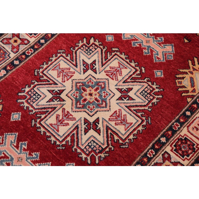 Boho Chic Super Kazak Owen Red/Beige Wool Runner Rug- 2'9'' X 9'8'' For Sale - Image 4 of 10