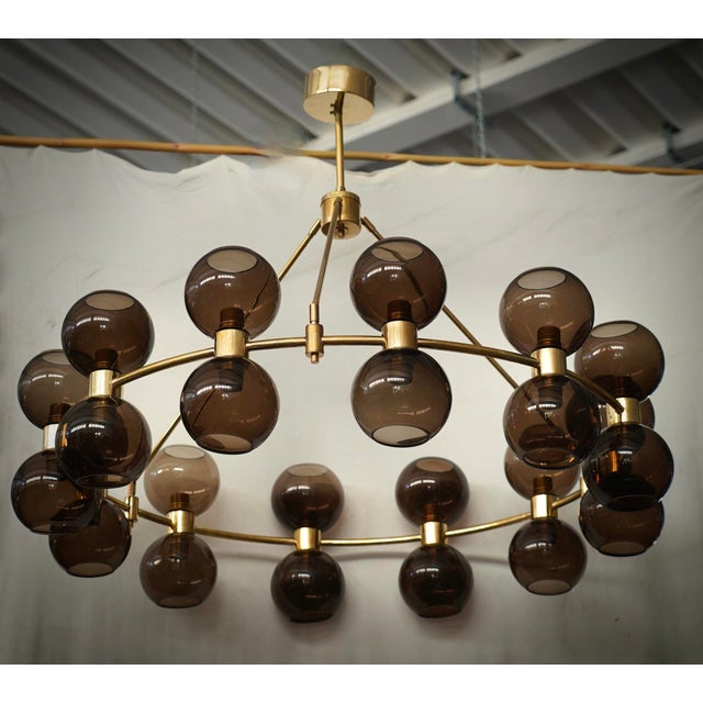 Art Deco Round Art Glass and Brass Chandelier, 2000 For Sale - Image 6 of 10