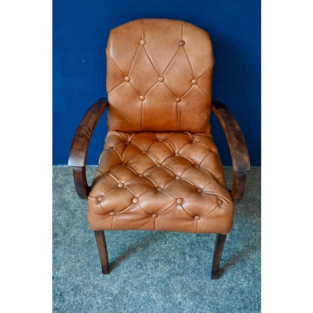 Bridge Chair in Cognac Leather, 1930s For Sale - Image 6 of 14