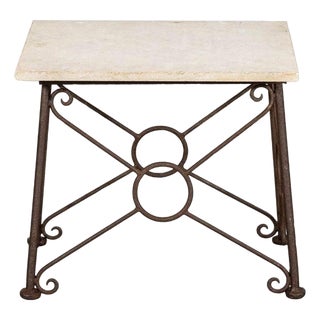 Mid-Century English Brutalist Wrought Iron and Stone Side Table, 1960 For Sale