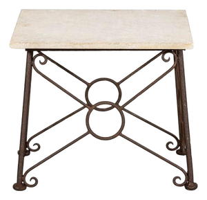 Mid-Century English Brutalist Wrought Iron and Stone Side Table, 1960