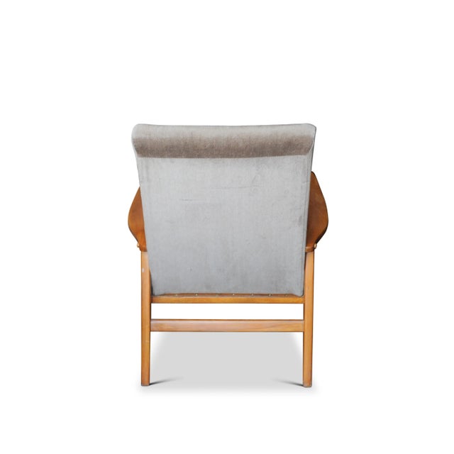 Mid-Century Danish Modern Beech Open Frame Easy Armchair with Taupe Velvet Upholstery, 1960s For Sale - Image 4 of 5