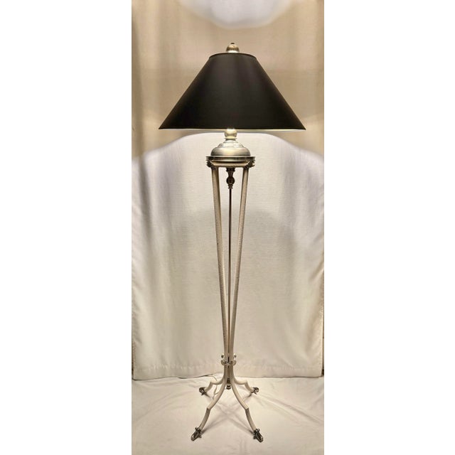 Art Deco 1980s Post-Modern Brass and Metal Floor Lamp With Black Shade by Hart Associates - Art Deco Style For Sale - Image 3 of 12