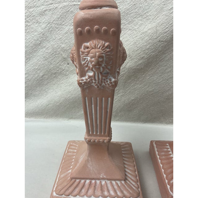 1970s Pair of Vintage Terra Cotta Candleholders With Lion Decoration For Sale - Image 5 of 7