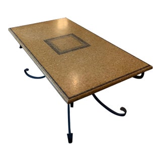 Arhaus Italian Travertine Mosaic Dining Table With Hand-Forged Iron Base – 72” For Sale