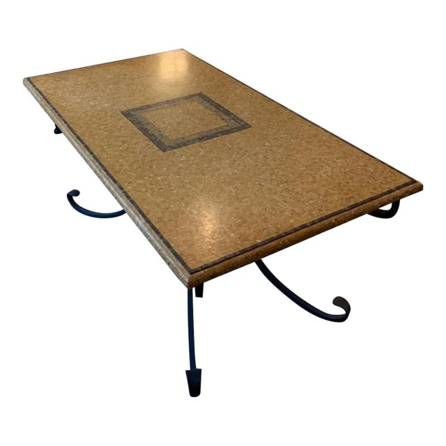 Arhaus Italian Travertine Mosaic Dining Table With Hand-Forged Iron Base – 72” For Sale