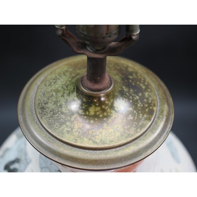Off-white Vintage Famille Rose Style Import Chinese Koi Fish Porcelain Table Lamp For Sale - Image 8 of 9