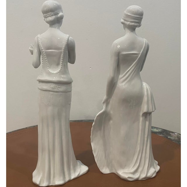 Pair of Unsigned Art Deco Porcelain French Woman Figurine For Sale In Detroit - Image 6 of 6