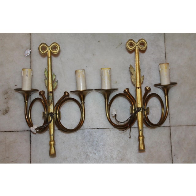 1950s Maison Bagues Style "Curled Horns" Dore Bronze Sconces - a Pair For Sale - Image 12 of 13