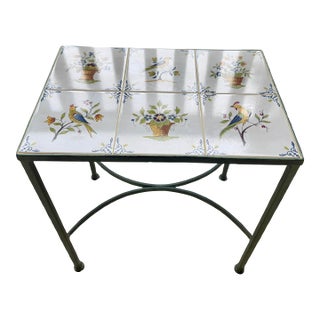 Late 20th Century Wrought Iron Side Table With Hand Painted Dutch Tile Top For Sale