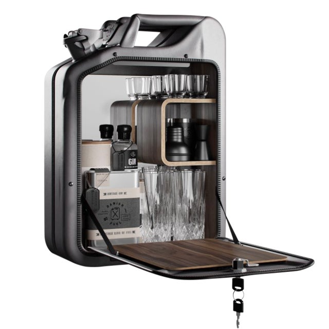 wall bar cabinet made from a vintage jerry can charcoal paint chairish