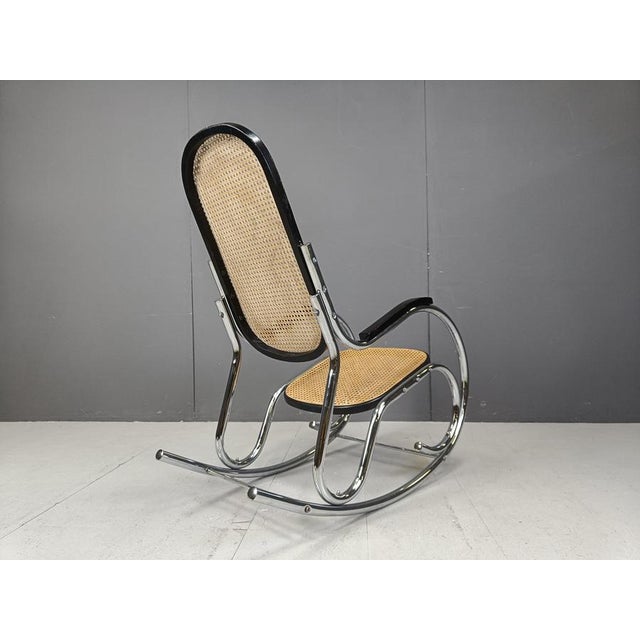 Vintage Chrome and Rattan Rocking Chair, 1960s For Sale - Image 9 of 11
