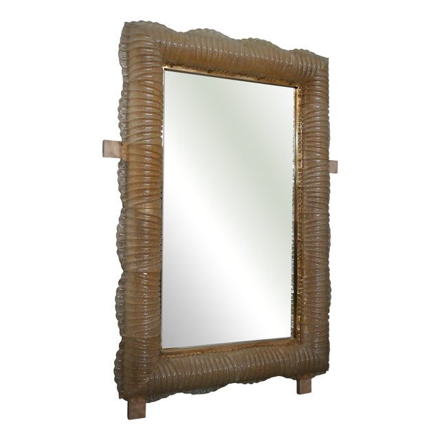 Illuminated Golden Murano Glass and Brass Wall Mirror, 2000 For Sale