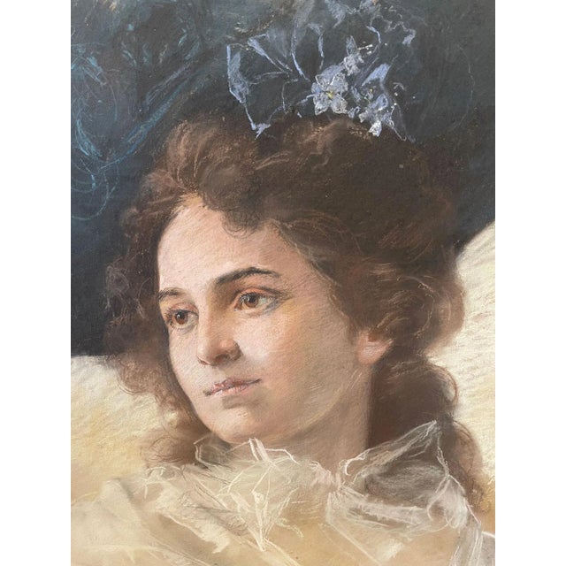 Mid 19th Century Portraits of Two Young Women Pastel Drawings, Framed - a Pair For Sale - Image 4 of 10