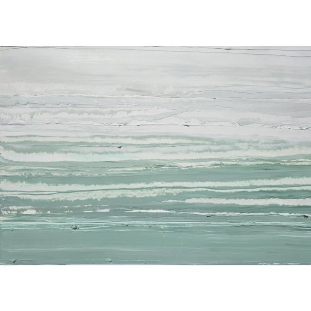 35' X 28' - 'Pacific Ocean / Palisades' - High End Shadow Box Framed Neutral Color Palette Abstract Seascape Landscape Original Oil Painting For Sale - Image 4 of 12