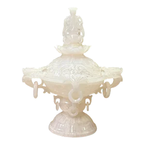 Chinese White Stone Carved Oriental Dragon Incense Burner Holder Display
