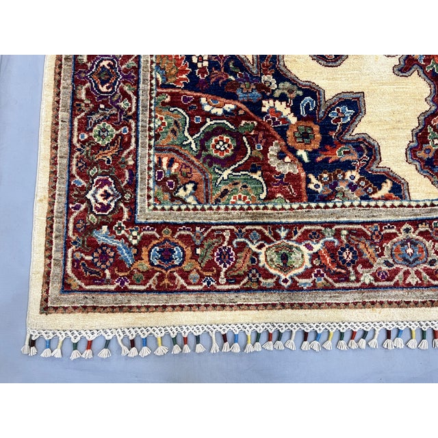 Beige & Red Persian-Style Medallion Wool Rug, Natural Dyes, 5'10" X 8'5" For Sale - Image 13 of 16