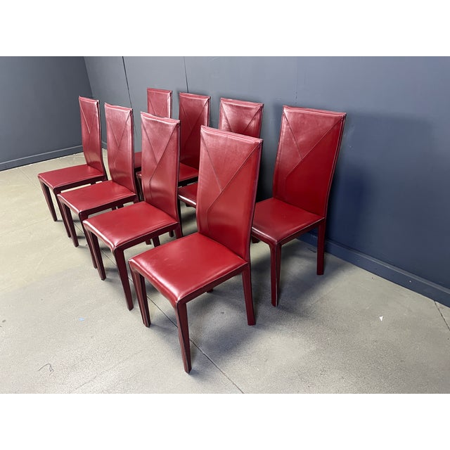 Red Leather Dining Chairs from Roche Bobois, France, 1980s, Set of 8 For Sale - Image 6 of 14