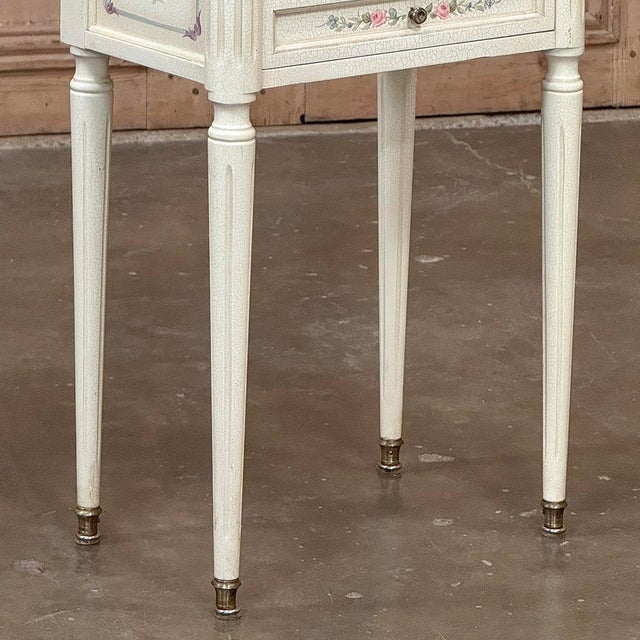 Late 20th Century Late 20th Century Pair French Louis XVI Painted Side Tables ~ Nightstands With Carrara Marble For Sale - Image 5 of 18