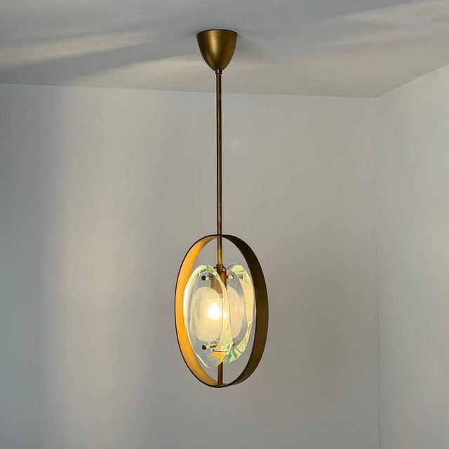 Fontana Arte Model 1933 Pendant in Brass and Glass by Max Ingrand for Fontana Arte, Italy, 1961 For Sale - Image 4 of 18