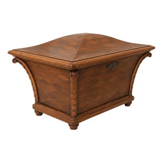 Mid-Century Modern Decorative Box Tea Caddy in Marquetry Wood anf Brass, Italy For Sale