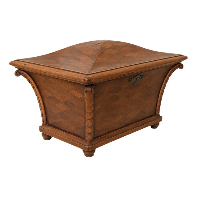 Mid-Century Modern Decorative Box Tea Caddy in Marquetry Wood anf Brass, Italy For Sale