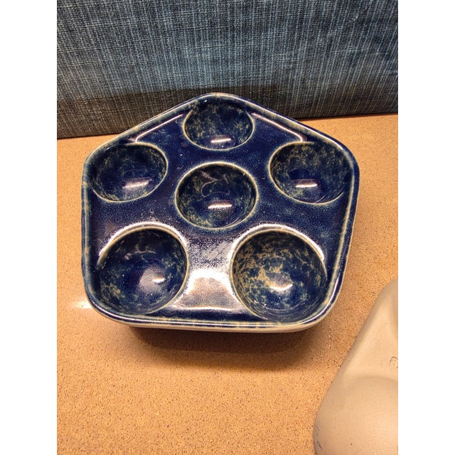 Pair of Bennington Blue Agate Escargot Dishes For Sale - Image 4 of 7
