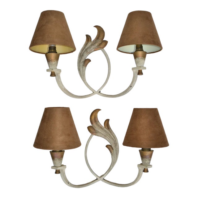 Riccardo Scarpa Wrought Iron Sconces & Shades, Wall Lights Art Deco Italy 1950 For Sale