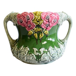 Barbotine Camellia Planter rom Onnaing, 1900s For Sale