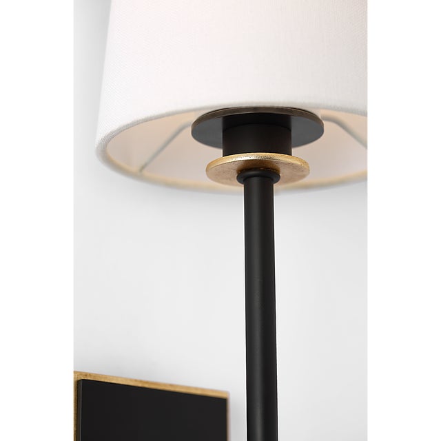 Julie Neill for Visual Comfort Signature Lucia 21" Cordless Sconce in Matte Black and Crystal with Linen Shade For Sale - Image 9 of 13